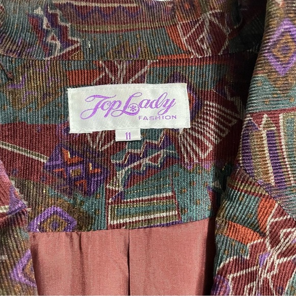 Top Lady Fashion Blazer Jacket Sz 11 Abstract Geometric, Corduroy Texture - Picture 9 of 12